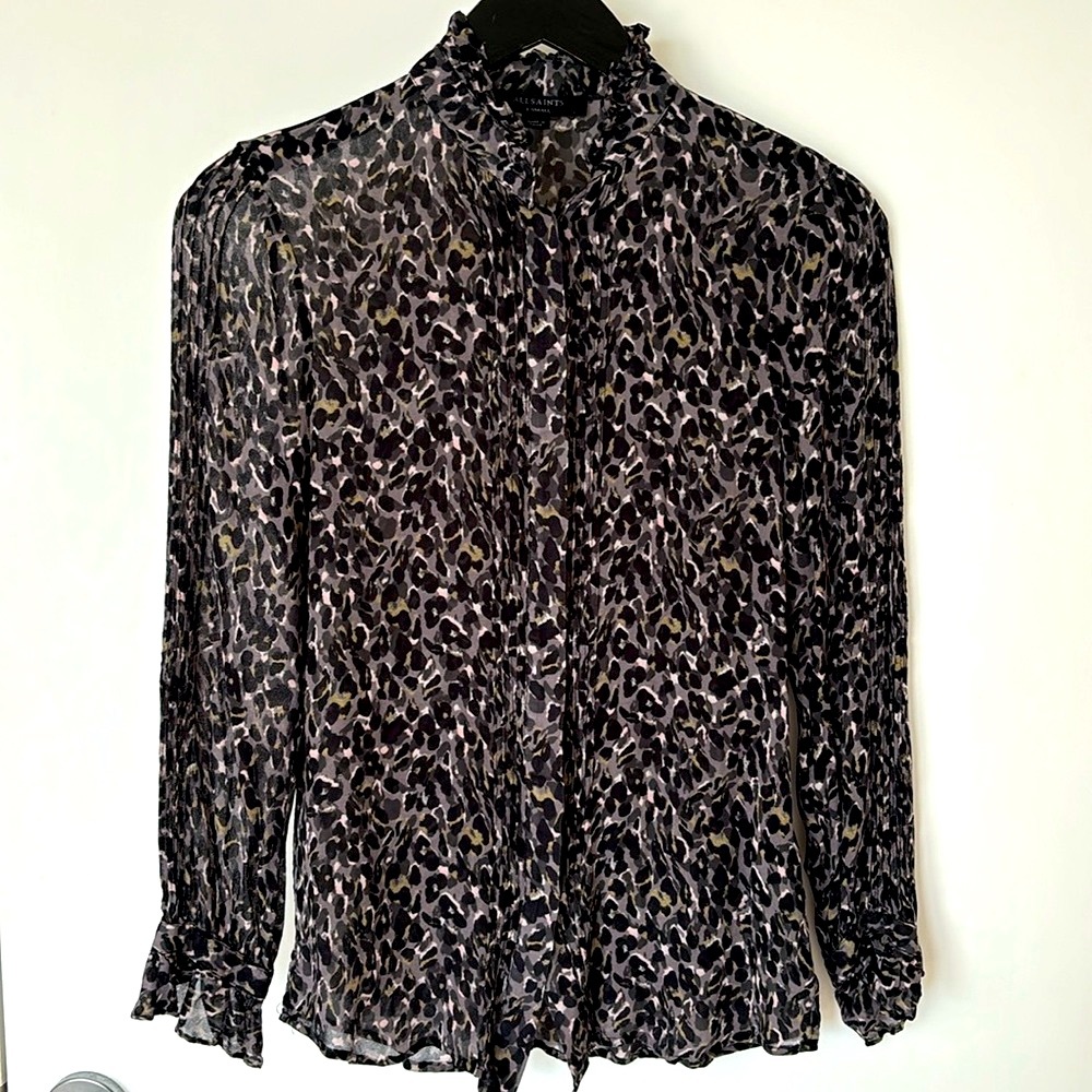 All Saints Sheer Animal Print Blouse Xsmall